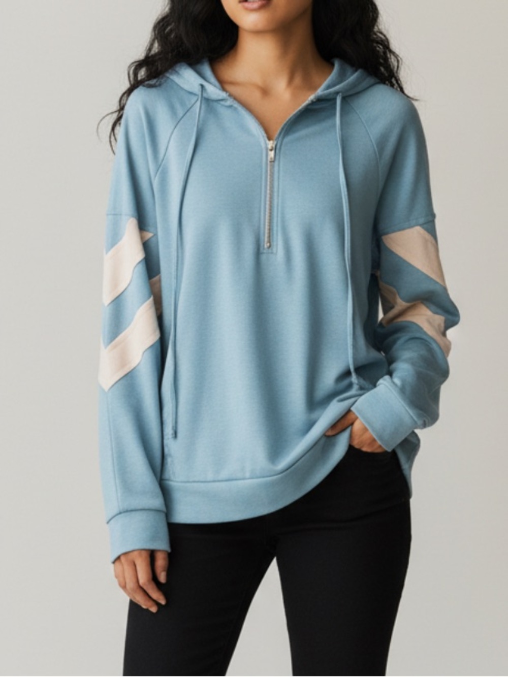 BiBi Teal Slouchy Fleece Hoodie Colorblock Dolman Sleeve Y2K Cozy Lounge Size M